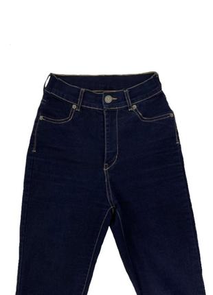 Скини джинсы прямые штаны с высокой посадкой темно синие брюки5 фото
