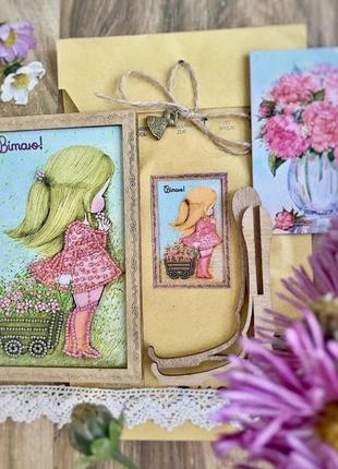 Панно картина вітальна з підставкою «дівчина весна», вишивка на полотні, хендмейд, ручна робота3 фото