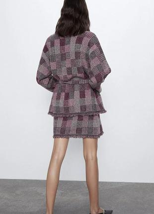 Твидовый жакет кардиган в клетку zara3 фото