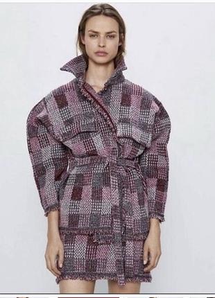 Твидовый жакет кардиган в клетку zara
