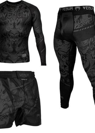 Чоловічийй компресійний костюм venum devil black 3в1: рашгард, шорти, легінси, компресійний комплект
