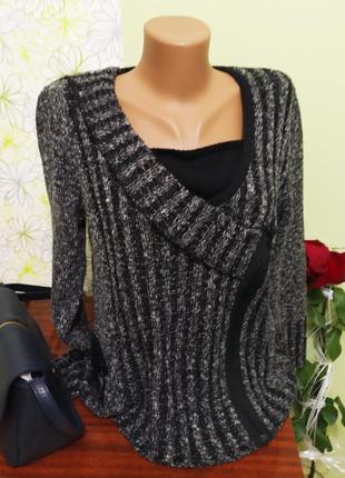 Розпродаж жіночий трикотажний светр кофта сіро-чорний меланж б/у в гарному стані