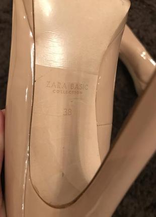 Лаковые туфли на высоком каблуке кожаные натуральные бежевые нюдовые zara 382 фото