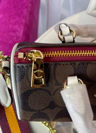 Брендова жіноча міні сумочка coach люкс з логотипами натуральна канва коричнева сумка коричневая женская брендовая3 фото