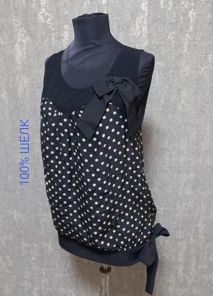 Блуза ,топ,майка шолковая ,100% шелк,  горох,новая.