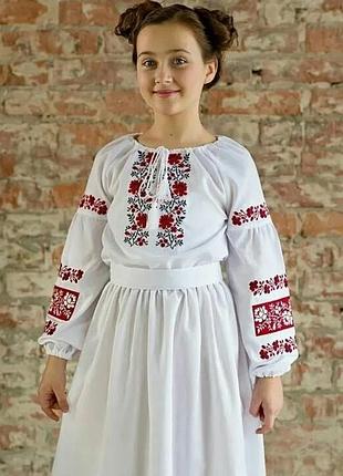 Біла вишиванка сукня вишита біла плаття вишите для дівчаток червона вишивка