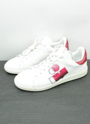 Дизайнерські шкіряні кроссівки isabel marant white & red billyo sneakers5 фото