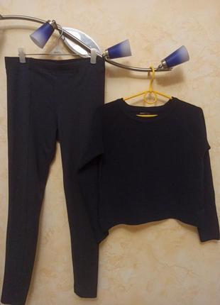 Повседневный аутфит брюки лосины трикотаж свитерок в рубчик1 фото