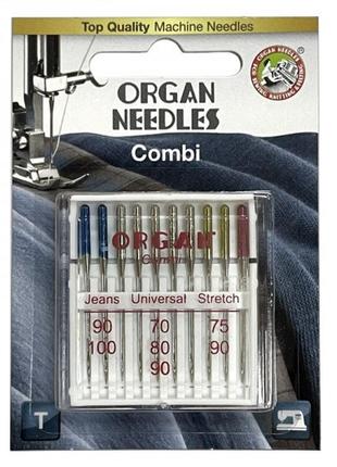 Голки швейні organ combi box (universal 5шт, jeans 2шт, super stretch 3шт) для побутових швейних машин блістер1 фото