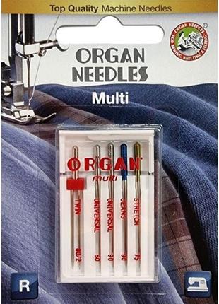 Иглы швейные organ multi box (twin 1шт, universal 2шт, jeans 1шт, super stretch 1шт) для бытовых швейных машин