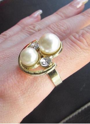 Нарядное жемчужное кольцо безразмерное, новое! арт. 24616 фото