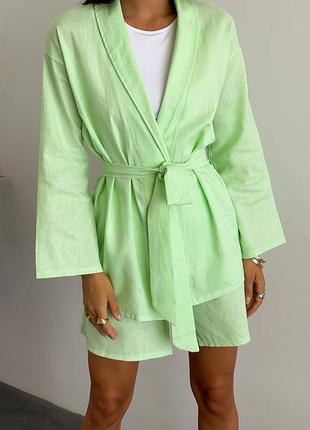 Костюм льон 100% шорти піджак кімоно