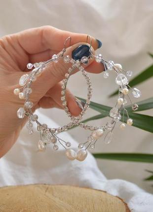 Авторські сережки з натуральними перлами і гірським кришталем 'венера'1 фото