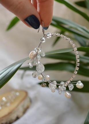 Авторські сережки з натуральними перлами і гірським кришталем 'венера'4 фото