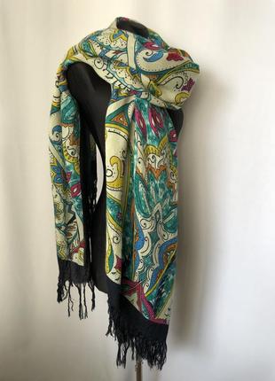 Шерстяной палантин шарф платок тонкий яркий славянский орнамент