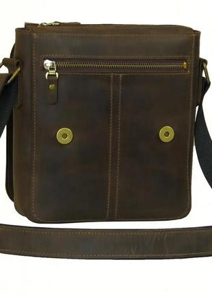 Мужская кожаная сумка через плечо из натуральной кожи планшет мессенджер с клапаном коричневая3 фото
