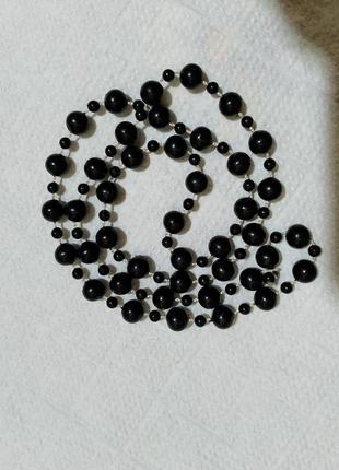Черные классические бусы на капроновой нити ожерелье2 фото