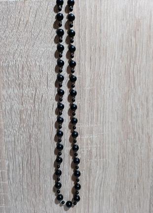 Черные классические бусы на капроновой нити ожерелье3 фото