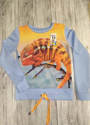 Толстовка, худи, реглан "хамелион", на 9-10 лет, 140-146