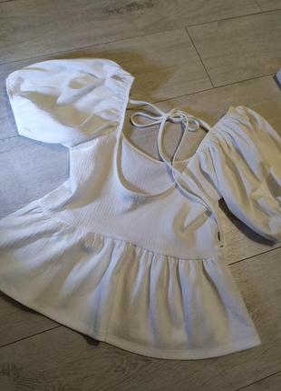 Белая блузка с рукавами фаариками.6 фото