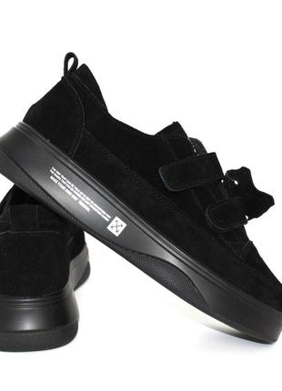 🔴 чорні замшеві кросівки крипери на липучках3 фото