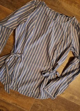 Блуза рубашка в полоску на завязках1 фото