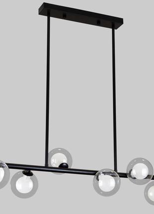 Чёрная длинная люстра на 6 ламп с двойными плафонами (61-j2023-6 bk+clwh)