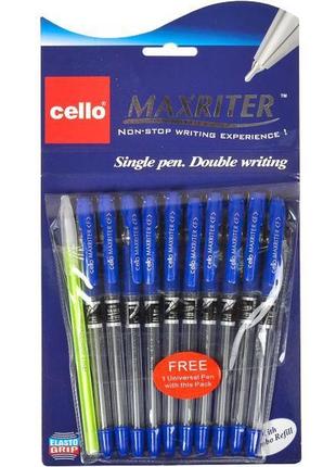 Ручка масляна maxriter cello синя, 10 шт + 1 в упаковці, 727+1 синя(50678)
