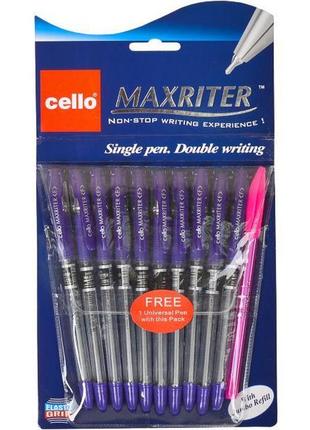 Ручка масляная maxriter cello фиолетовая, 10 шт+1, в упаковке, 727+1фиолетовая(50680)