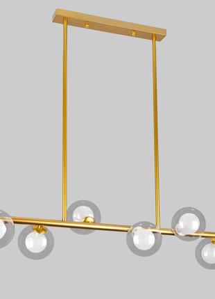 Золота довга люстра на 6 ламп з подвійними кулями (61-j2023-6 bronze+clwh)