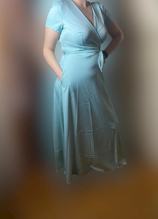 Платье женское мята с поясом9 фото