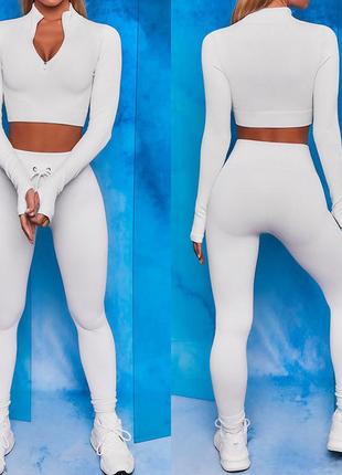 Рашгард (топ с длинным рукавом) женский  для занятия спортом и фитнесом, белого цвета, размер l7 фото