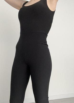 Комбінезон ромпер чорний по фігурі облягаючий, catsuit plt короткий рукав