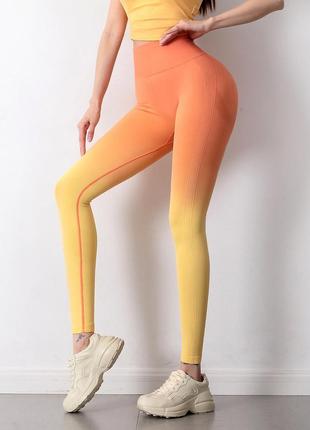 Леггинсы / лосины спортивные, оранжево-желтого цвета с эфектом пуш-ап, размер s1 фото