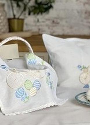 Вишитий рушник у великодній кошик " 31х65 см. льон
