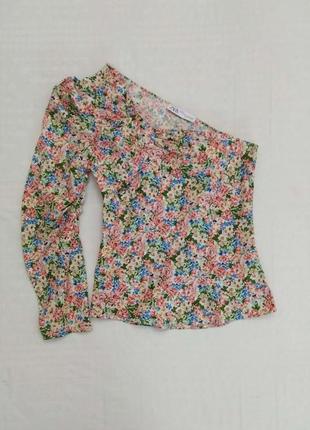 Блуза, на одно плечо, от zara, коттон