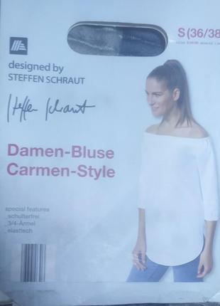 Елегантна біла блуза в стилі кармен від німецького дизайнера steffen schraut (германія), s 36-382 фото