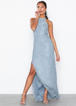 Платье гипюровое голубое длинное без рукавов