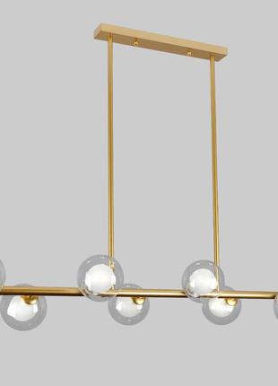 Золота довга люстра на 8 ламп з подвійними кулями (61-j2023-8 bronze+clwh)