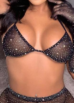Эротический лиф бюстгальтер бра с камнями кристалами стразами 🔥🔥🔥