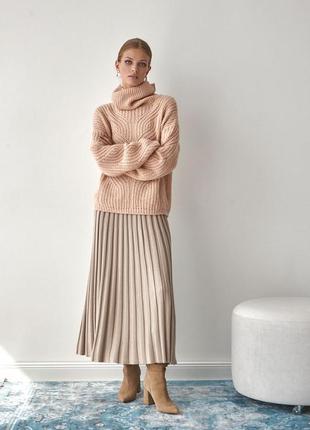 Вязаная юбка плиссе цвета крем-брюле 2025 trikobakh bellise4 фото