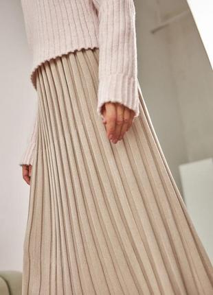 Вязаная юбка плиссе цвета крем-брюле 2025 trikobakh bellise6 фото