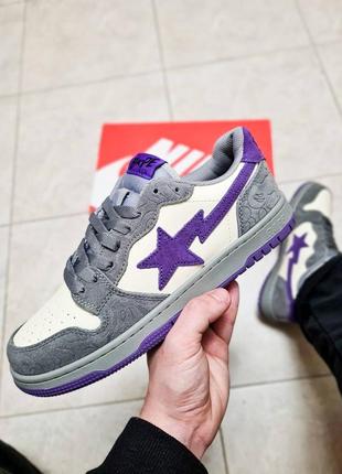 Мужские кроссовки nike bape court sta low mist gray/royal purple'