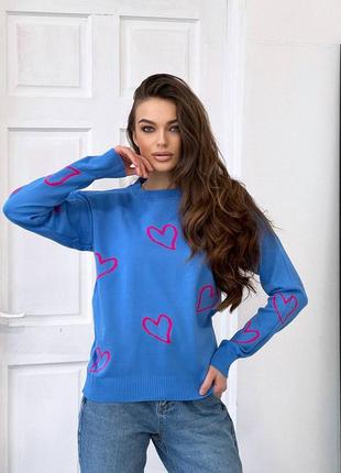 Легкий весняний светр з принтом «сердечко»
