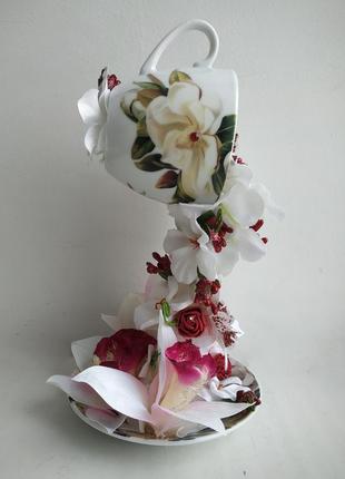 Сувенир декор паряща чашка сувенир подарок подарок цветы конфеты статуэтка статуэтка орхидеи8 фото