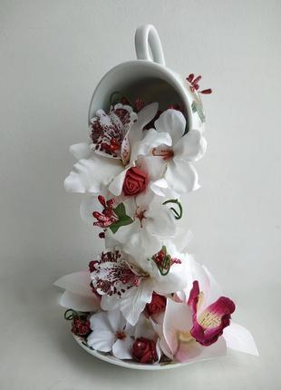 Сувенир декор паряща чашка сувенир подарок подарок цветы конфеты статуэтка статуэтка орхидеи6 фото