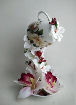 Сувенир декор паряща чашка сувенир подарок подарок цветы конфеты статуэтка статуэтка орхидеи7 фото