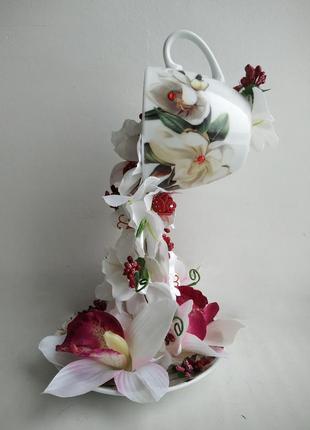 Сувенир декор паряща чашка сувенир подарок подарок цветы конфеты статуэтка статуэтка орхидеи4 фото