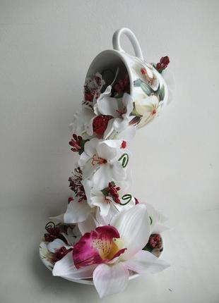 Сувенир декор паряща чашка сувенир подарок подарок цветы конфеты статуэтка статуэтка орхидеи3 фото