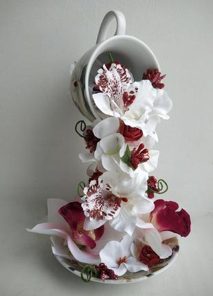 Сувенир декор паряща чашка сувенир подарок подарок цветы конфеты статуэтка статуэтка орхидеи2 фото